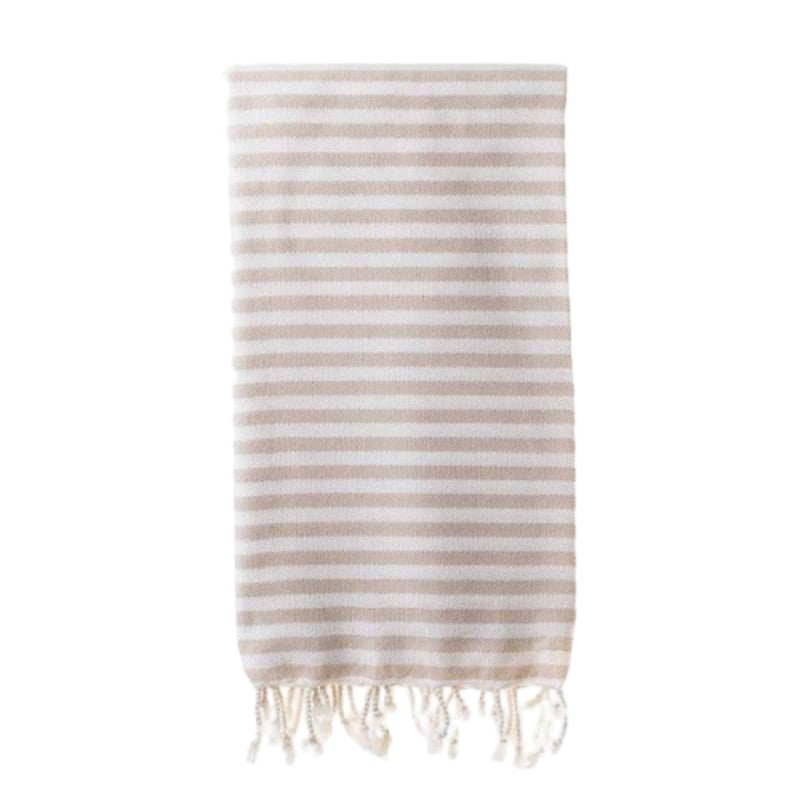 WOVEN COTTON TOWEL BEIGE WITH WHITE STRIPES