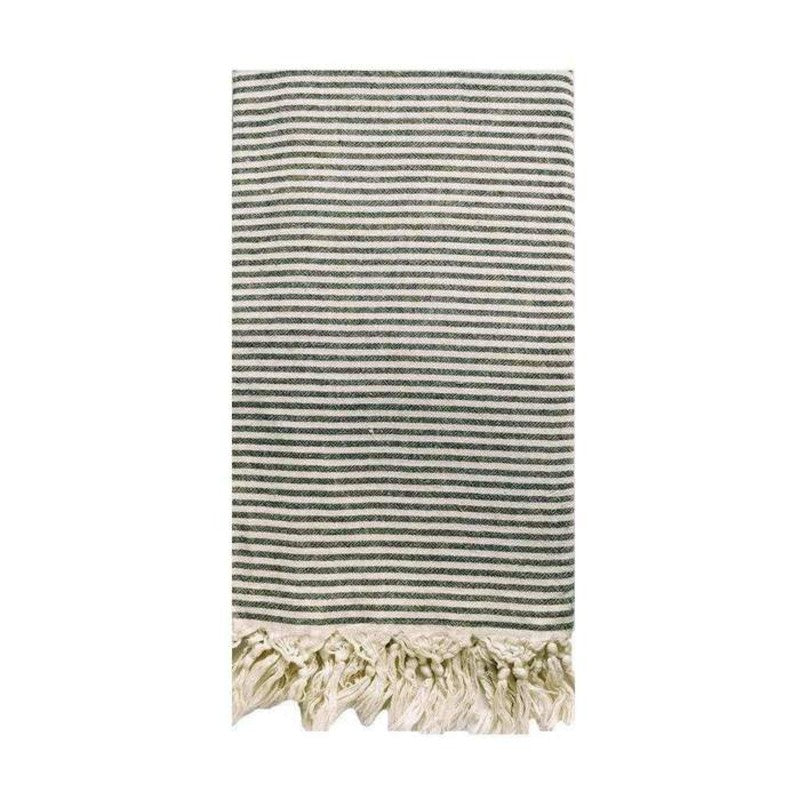 WOVEN COTTON TOWEL, CREAM & BLACK WITH SOLID TASSELS
