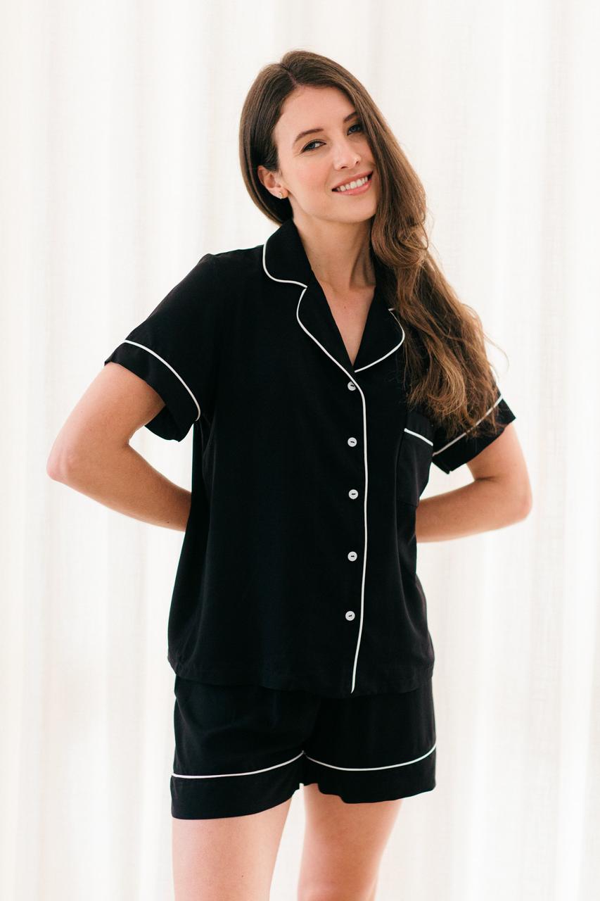 POPPY DIVINE PJ SET-  CLASSIC RAYON BLACK SHORT SET