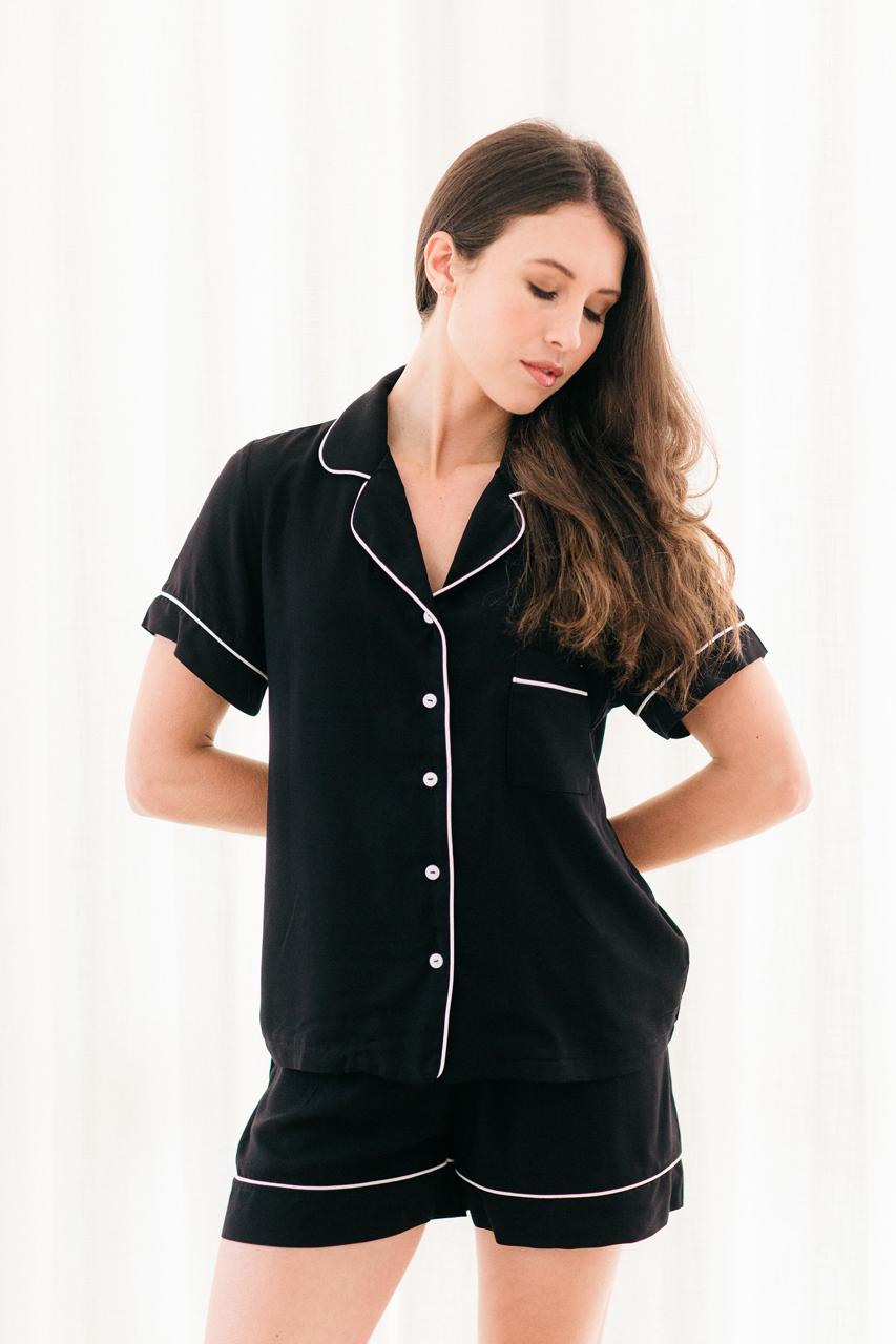 POPPY DIVINE PJ SET-  CLASSIC RAYON BLACK SHORT SET