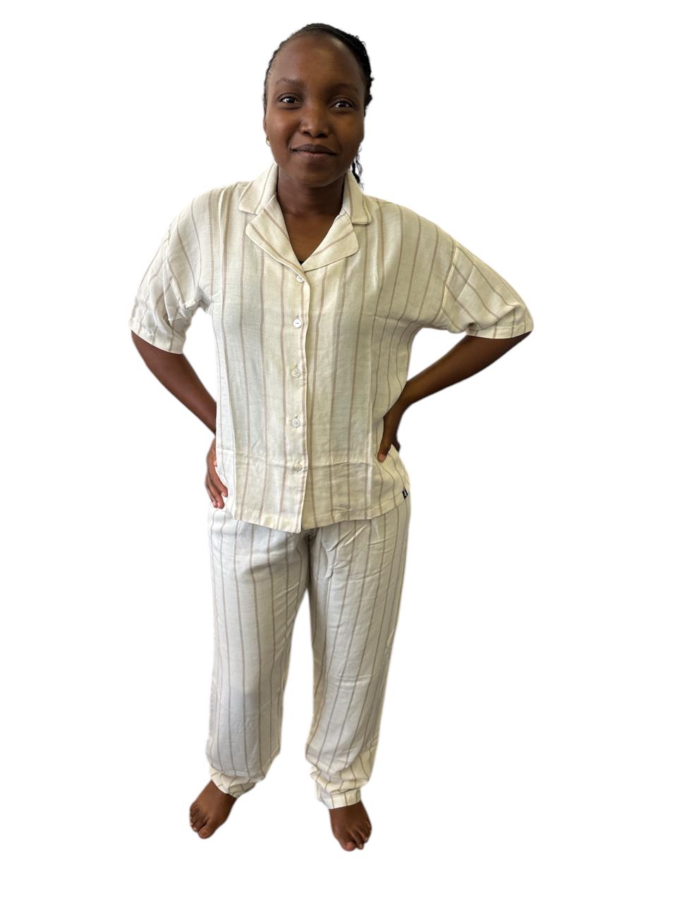 NAP PJ SET- STONE STRIPE SHORT SLEEVE LONG PANT