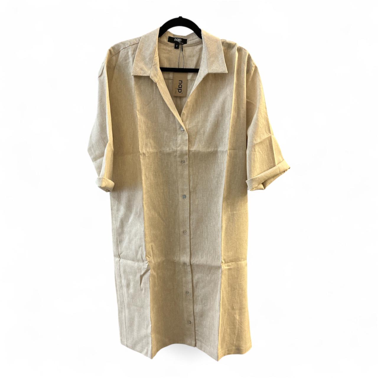 LINEN BUTTON DRESS WITH ROLL UP SLEEVE