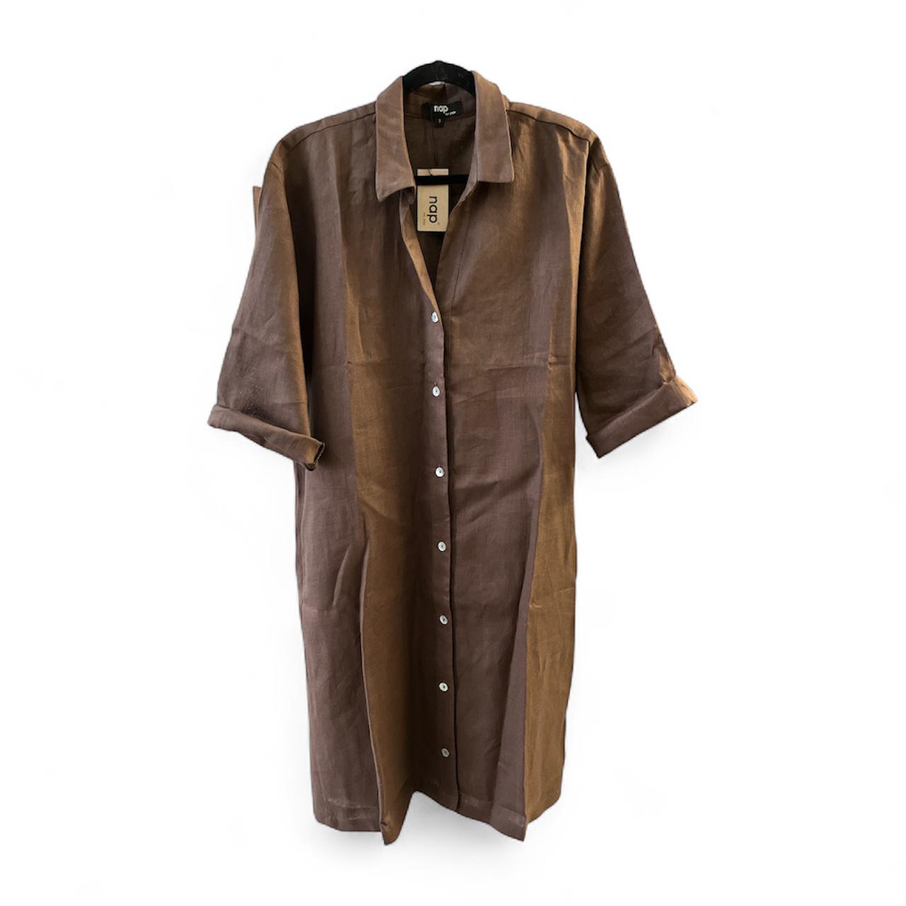 LINEN BUTTON DRESS WITH ROLL UP SLEEVE