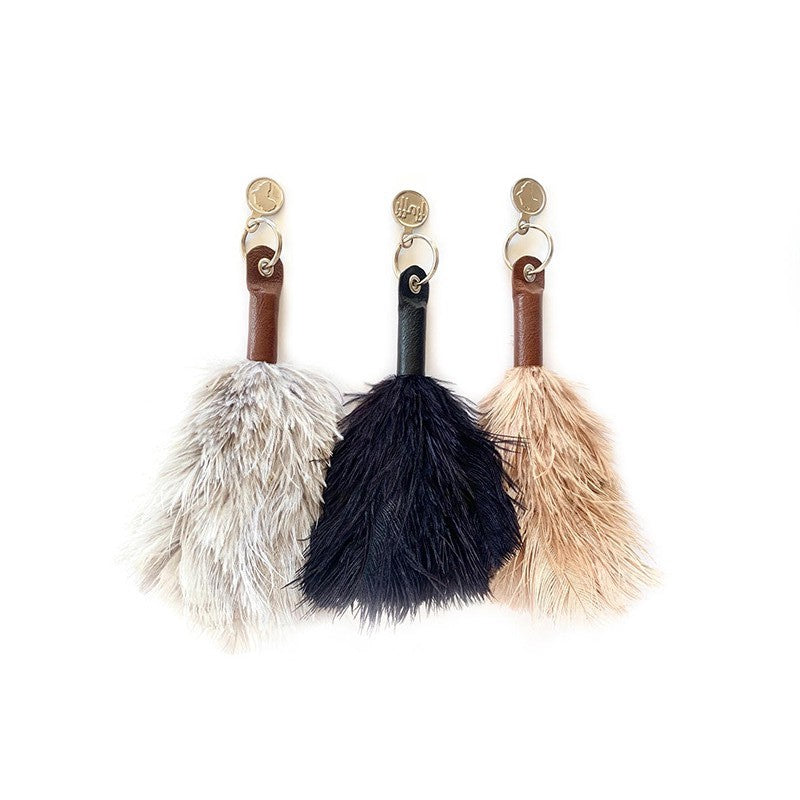 NATURAL OSTRICH FEATHER KEYRING