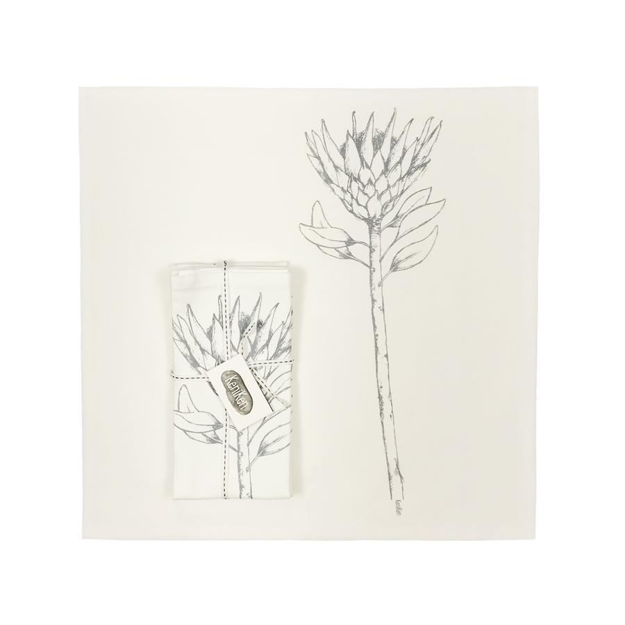 KING PROTEA GREY ON WHITE NAPKIN SET OF FOUR