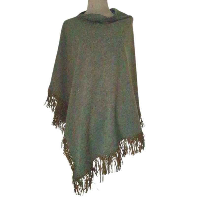 MOHAIR SOFT KNIT PONCHO WITH SUEDE TASSELS