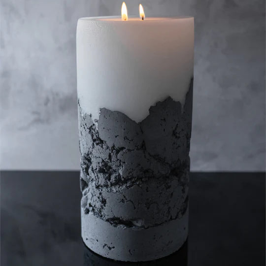 RUSTIC RAW CEMENT CHUNKY CANDLE CONCRETE